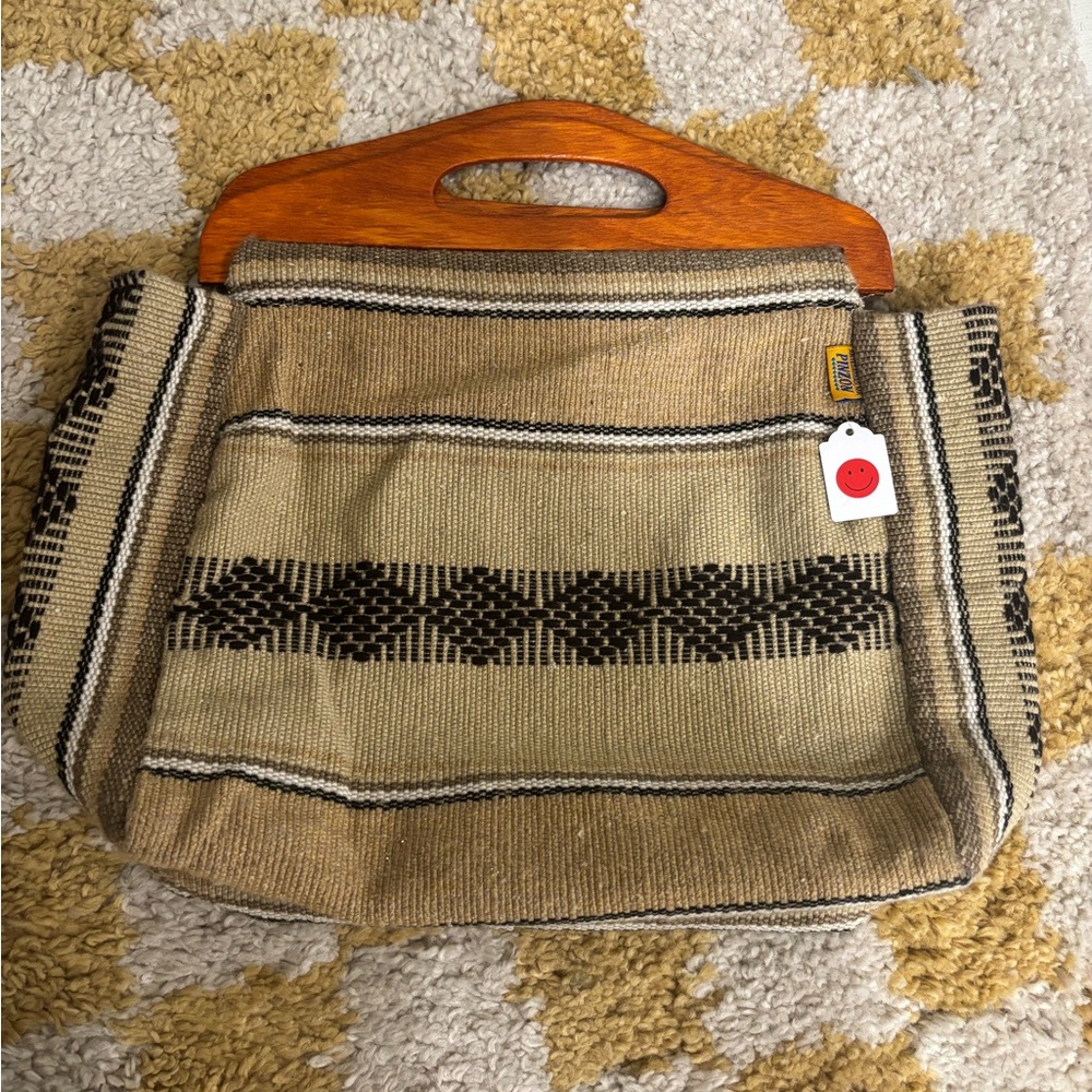 NWOT Handcrafted Tan and Black Woven Bag - Picture 3 of 5